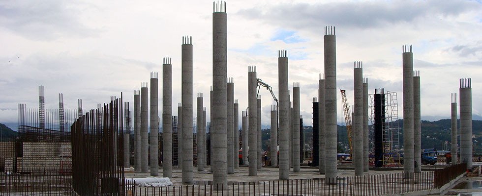 Geotub round columns at Fisht Olympic stadium construction site