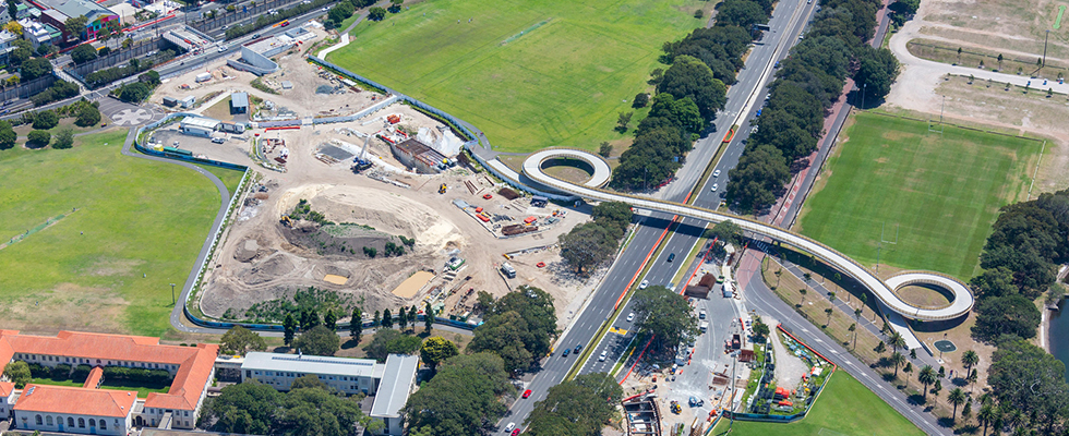 Sydney Light Rail Schachtbau, Moore Park, Australien