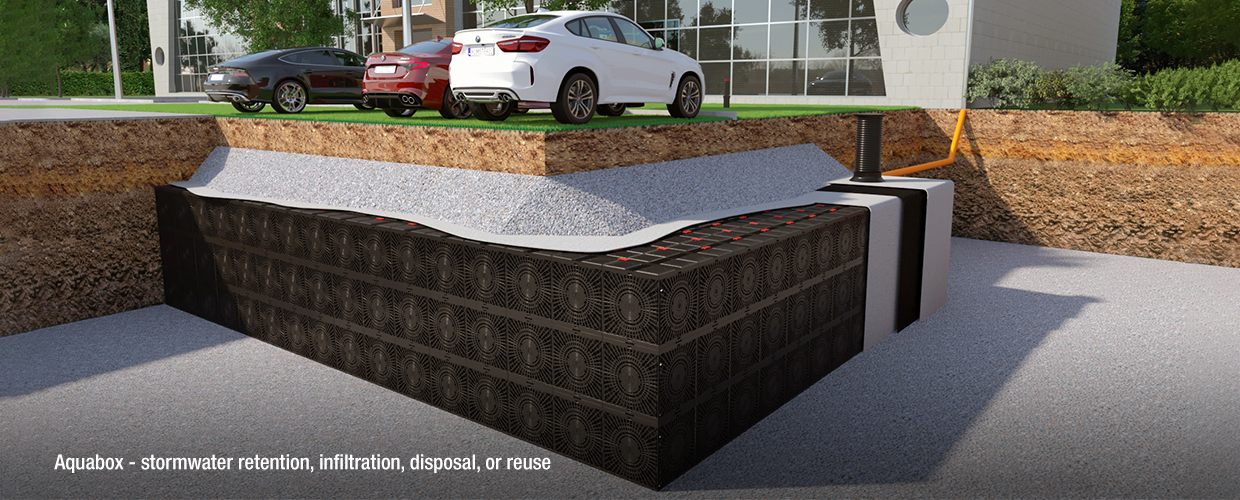 Geoplast Aquabox stormwater retention, infiltration, disposal, or reuse