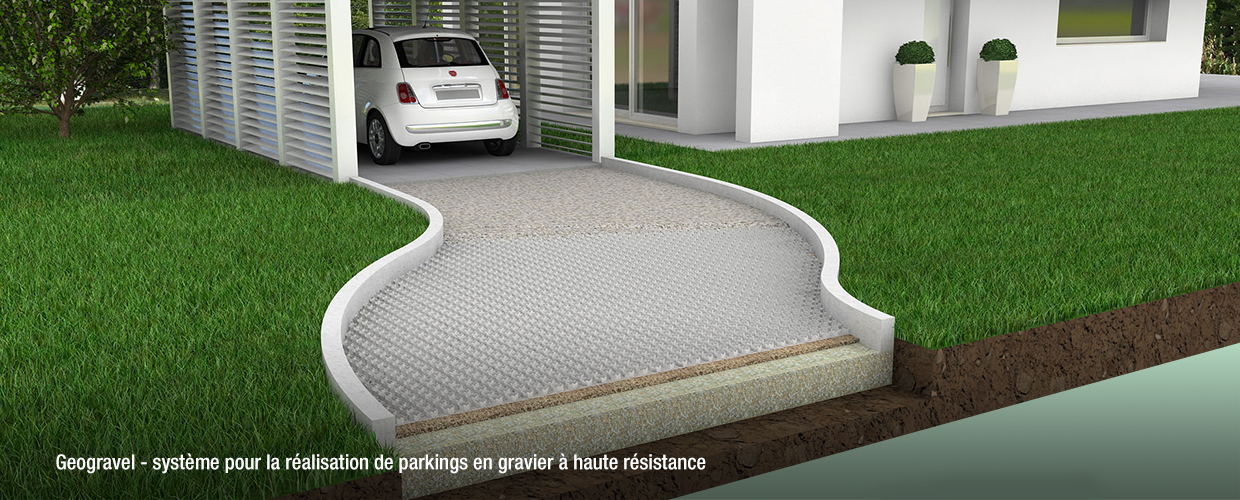 Geoplast Geogravel Système pour la réalisation de parkings en gravier à haute résistance