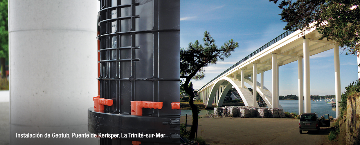 Instalación de Geotub, Puente de Kerisper, La Trinité-sur-Mer