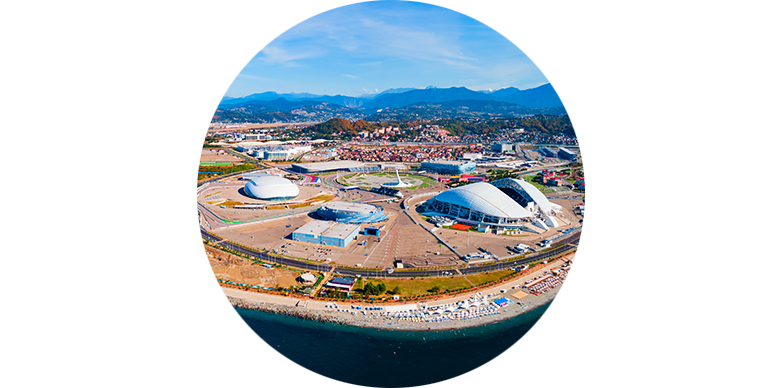 Geoplast Geotub, vista aerea dello stadio Fisht di Sochi