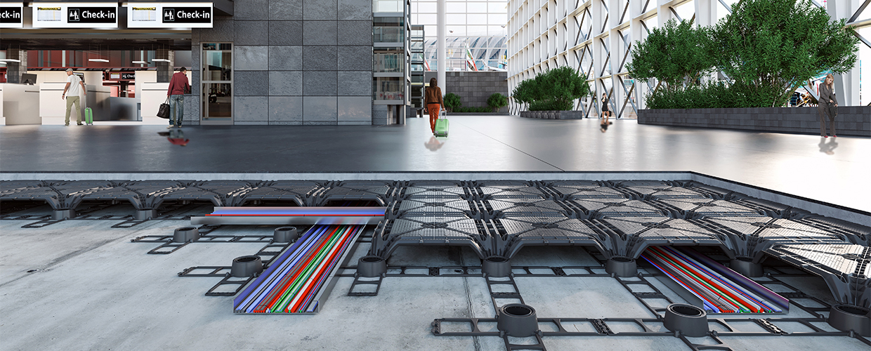 Matrix-Doppelboden im Flughafenterminal