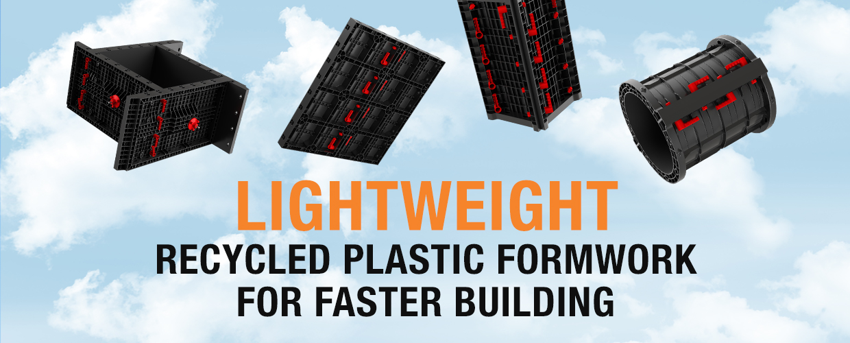 Lightweight recycled plastic formwork for faster building